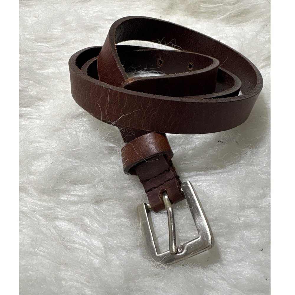 Leather Belt Unisex 30-34 Brown Leather Silver Buckle Classic Casual
